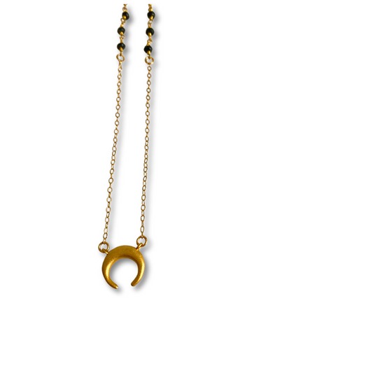 Crescent Moon Gold Necklace - Onyx