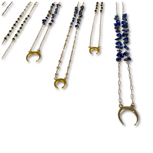 Crescent Moon Silver Necklace - Lapis