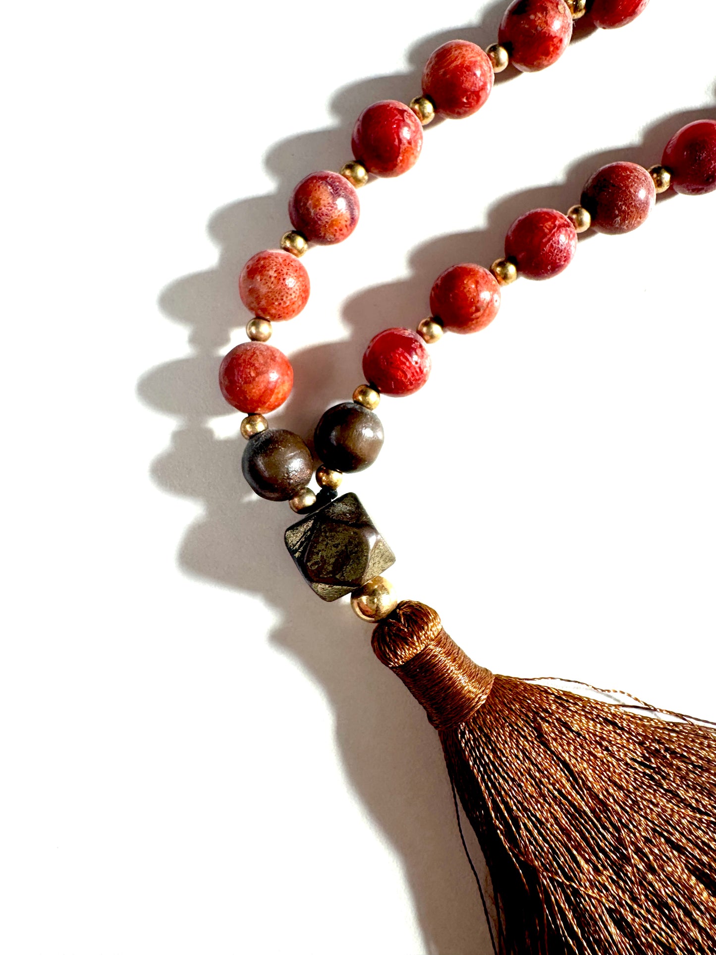 Red Coral & Pyrite Mala