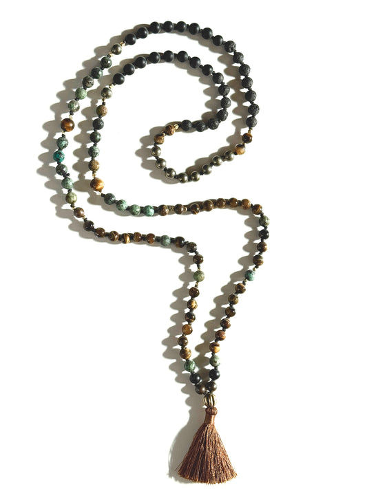 Strength & Transformation Mala – Hand-Knotted 108 Bead Meditation Necklace