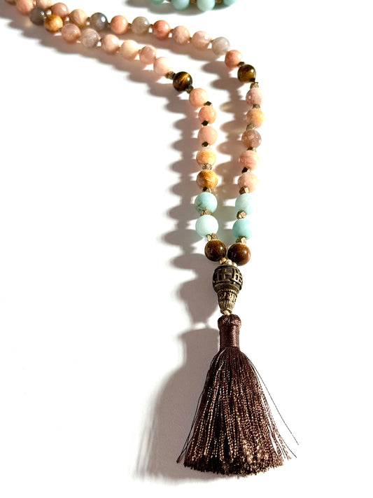 Earth & Sky Mala – Hand-Knotted 108 Bead Meditation Necklace